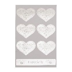Самозалепващи стикери сърце с цветя и дума 42x34 мм цвят сребро -7 броя