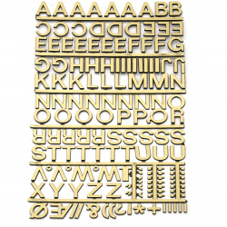 Adhesive stickers Letters and signs 15x20 mm gold color - 155 pieces