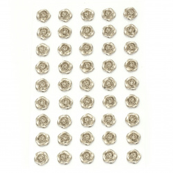 Самозалепващи перли цвете 10 мм цвят сребро - 45 броя