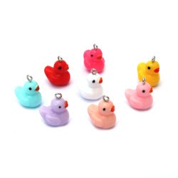 Resin duck pendant  13x20x16 mm hole 1.5 mm mix -5 pieces