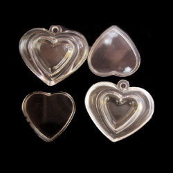 Heart-Shaped Figurine, Two Parts, 35x29x11 mm - Set of 10 Pieces