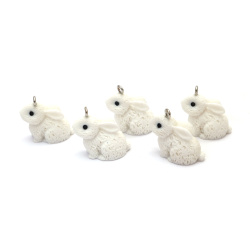 Cute Resin Bunny Pendants 22x21x12 mm – Hole 1.5 mm, Solid White Color, Set of 5 for Jewelry, Keychains & Adorable DIY Crafts