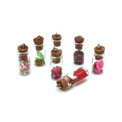 Charming Glass Bottle Pendants 11x30 mm – Cork Top, Transparent with Mixed Fill, Hole 1.5 mm, Set of 2 for Handmade Jewelry, Gift Decorations & Creative DIY Projects