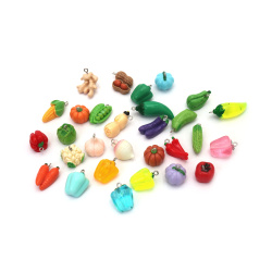 Resin Vegetable Pendants 8~19x14~38x8~19 mm – Hole 1.5 mm, ASSORTED, Set of 5 for Fun Jewelry, Keychains & Creative DIY Projects