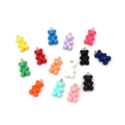 Solid Resin Bear Pendant 12x22x7 mm, 1.5 mm Hole, MIX Colors - 5 Pieces