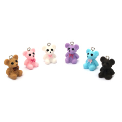 Solid Resin Bear Pendant with Ribbon 15x22x13 mm, 1.5 mm Hole, MIX Colors - 5 Pieces