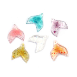 Resin Fish Tail Pendant 28x32x4 mm, Transparent with Glitter, MIX - 5 Pieces