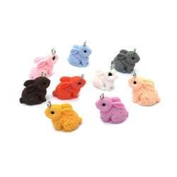 Resin Pendant Bunny 22x21x12 mm, 1.5 mm Hole, Solid Color MIX - 5 pieces