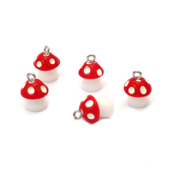 Rubber Pendant Mushroom 12x16 mm Hole 1.5 mm White and Red Color - 5 Pieces