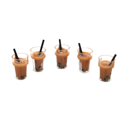 Bubble Milk Tea, κρεμαστό ρητίνης 13x23 mm τρύπα 1 mm χρώμα καφέ - 5 τεμάχια