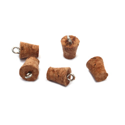 Cork Stopper Pendant 6~9x15 mm Hole 1.5 mm Brown Color - 5 Pieces