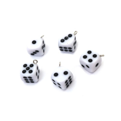 Trendy Resin Dice Pendants 19x23 mm – Hole 1.5 mm, White & Black Colors, Set of 5 for Fun Jewelry, Lucky Charms & Creative DIY Projects