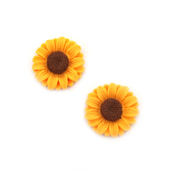 Plastic figurine in cabochon style, 3.7x0.7 cm, sunflower - 5 pieces