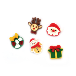 Cabochon Type Acrylic Cutouts /  2.1~2.8 cm / ASSORTED CHRISTMAS - 5 pieces