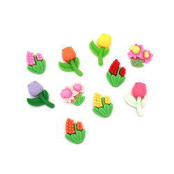 Figurine plastic cabochon type 2.5~3.1 cm ASSORTED flowers - 10 pieces