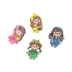 Plastic Cabochon Figure 34~35x21~26 mm, Girl, Assorted - 4 pieces