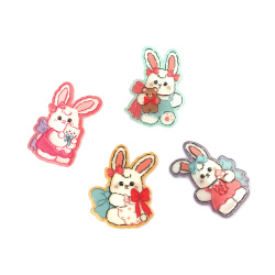 Plastic Cabochon Figure 44x29~35 mm, Rabbit, Assorted - 4 pieces