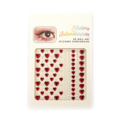 Self-adhesive Pearl Stickers, Hemispheres and acrylic stones, red hearts