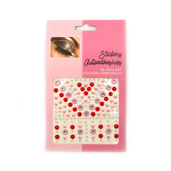 Self-adhesive stones acrylic and pearl stickers, hemispheres color pink and red - 159 pieces