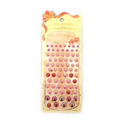 Self-adhesive pearls 3D stickers, hemispheres from 6 mm to 12 mm color pink rainbow -83 pieces