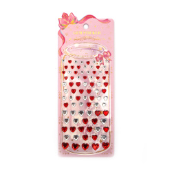 Self-adhesive acrylic stones hearts stickers  from 6 mm to 12 mm color red - 83 pieces