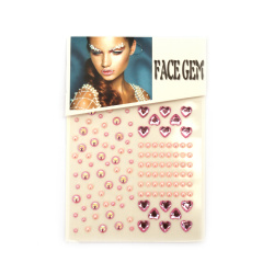 Self-adhesive stones acrylic and pearl hemispheres, face gems color pink - 124 pieces