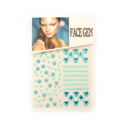 Self-adhesive stones acrylic and pearl hemispheres, face gems color blue - 124 pieces