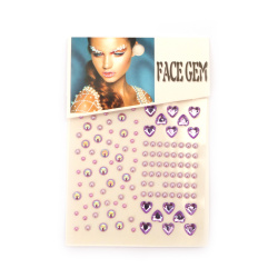 Self-adhesive stones acrylic and pearl hemispheres, face gems color purple - 124 pieces