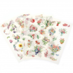 Self-adhesive Paper Stickers for Decoration / ASSORTED Flowers - 6 sheets