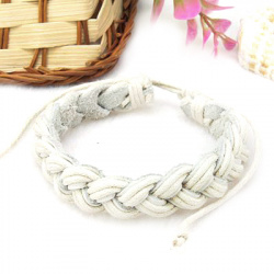 Bracelet genuine leather braid 50 mm white