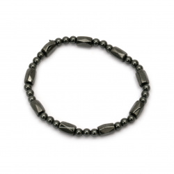 Natural Magnetic HEMATITE Stone Bracelet / Tube Beads: 8x5.5 mm; Ball: 4 mm; Length: 54 mm