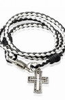 Faux leather bracelet metal 580 mm black with white