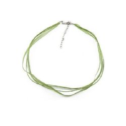 Гердан от лента Органза със светло зелен памучен шнур 3 реда 