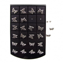 Обеци метал с кристали пеперуда 13 мм
