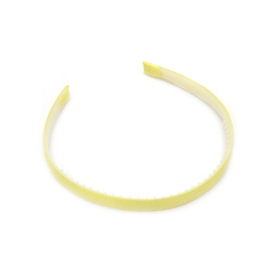 Plastic Hairband with Yellow Textile, 10 mm, Yellow Toothed Headband, Accessory for Women and Girls
