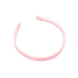 Light Pink Hairband with Plastic Base and Textile, 10 mm, Toothed Headband, Accessory for Women and Girls