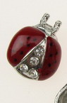 Metal Brooch with Crystals and Paint, 20x16 mm, Ladybug, Silver Color - Set of 12