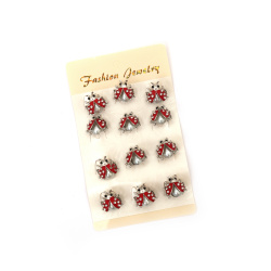 Metal brooch with pearl crystals and paint, 20x20 mm, featuring a ladybug design in silver color - 12 pieces