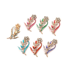 Κομψή μεταλλική καρφίτσα με κρύσταλλα και χρώμα 30x55 mm – Μικτά σχέδια λουλουδιών σε χρυσό χρώμα, για στιλάτες εμφανίσεις & ιδέες δώρου