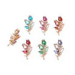 Romantic Metal Brooch with Crystals, Pearl and Paint 25x50 mm – Rose Design in Gold Color, Perfect for Gifts, Festive Looks & Elegant Outfits