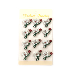 Χαριτωμένη μεταλλική καρφίτσα με χρώμα 25x25 mm – Λουλούδι με πασχαλίτσα σε ασημί χρώμα, σετ 12 τεμαχίων για χαρούμενα δώρα, ανοιξιάτικες εμφανίσεις, DIY & ιδέες διακόσμησης