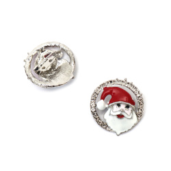 Χαρούμενη μεταλλική μπρότσα-μπιζού με κρύσταλλα και χρώμα 35x35 mm – Άγιος Βασίλης σε ασημί χρώμα, ιδανική για γιορτινά δώρα, χειμωνιάτικα σύνολα και χριστουγεννιάτικη διάθεση