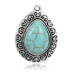 Pendant natural stone TURQUOISE 31x23x7 mm hole 2 mm