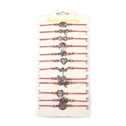 Brățară Martisor  din material textil cu element metalic și cristale ASORTATE - 12 bucăți