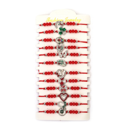 Brățară Martisor  din material textil cu element metalic, cristale și mărgele acrilice - 12 bucăți