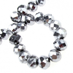 Șirag de mărgele de cristal 10x7 mm gaură 1 mm argintiu galvanizat ~ 72 bucăți