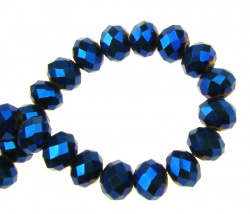 Șirag de mărgele cristal 10x7 mm gaură 1 mm galvanizat albastru ~ 72 bucăți