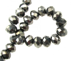 Lustrous crysta beads abacus-shaped strand 12x8 mm hole 1 mm electroplated rainbow graphite ~ 72 pieces