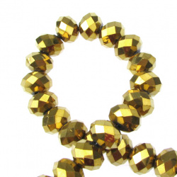 Șirag de mărgele de cristal 12x8 mm gaură 1 mm nuanță galvanizat auriu ~ 72 bucăți