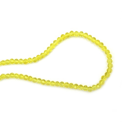 String of Crystal Beads for Decoration and Jewelry, 6x4 mm, hole 1 mm, transparent, faceted, lemon yellow color ~88 pieces